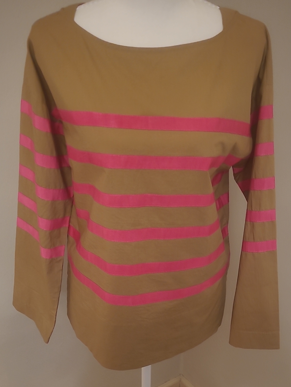 J. CREW Tan & Pink Longsleeve Top. XS